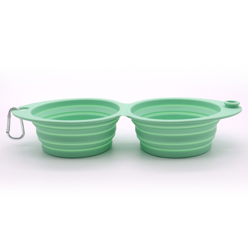 Fabricantes Macarons Tazón para perros Tazón doble Tazón de arroz para perros 2 Uso Tazón plegable para mascotas de silicona de grado alimenticio