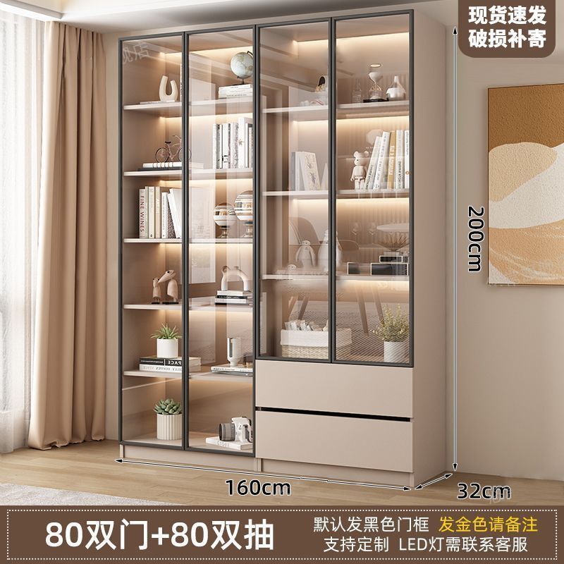 新中式书柜一门到顶加高客厅带玻璃门展示储物柜家用书房门墙书架|undefined