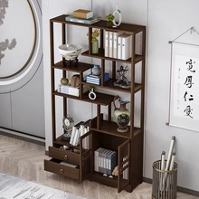 新中式博古架摆件架多宝阁置物架茶叶展示柜客厅收纳茶具实木架子