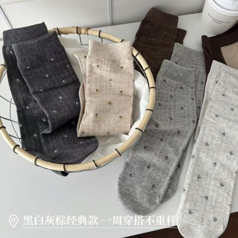 复古碎花袜子女秋季棉袜ins潮日系白色中筒袜配德训鞋堆堆袜秋天|undefined