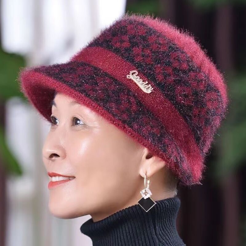妈妈帽子冬季加绒中老年女加厚奶奶保暖盆帽洋气毛线帽老人针织帽|undefined