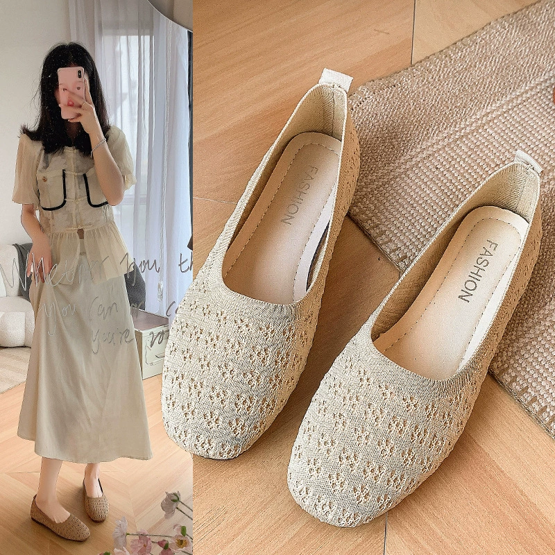 Одна педаль тканевая обувь женская 2024 осень новая сетчатая обувь летающая дышащая неглубокая плоская подошва обувь мягкая рабочая обувь