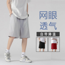 2025夏季网眼短裤男士宽松休闲冰丝速干五分裤男直筒沙滩裤子男潮