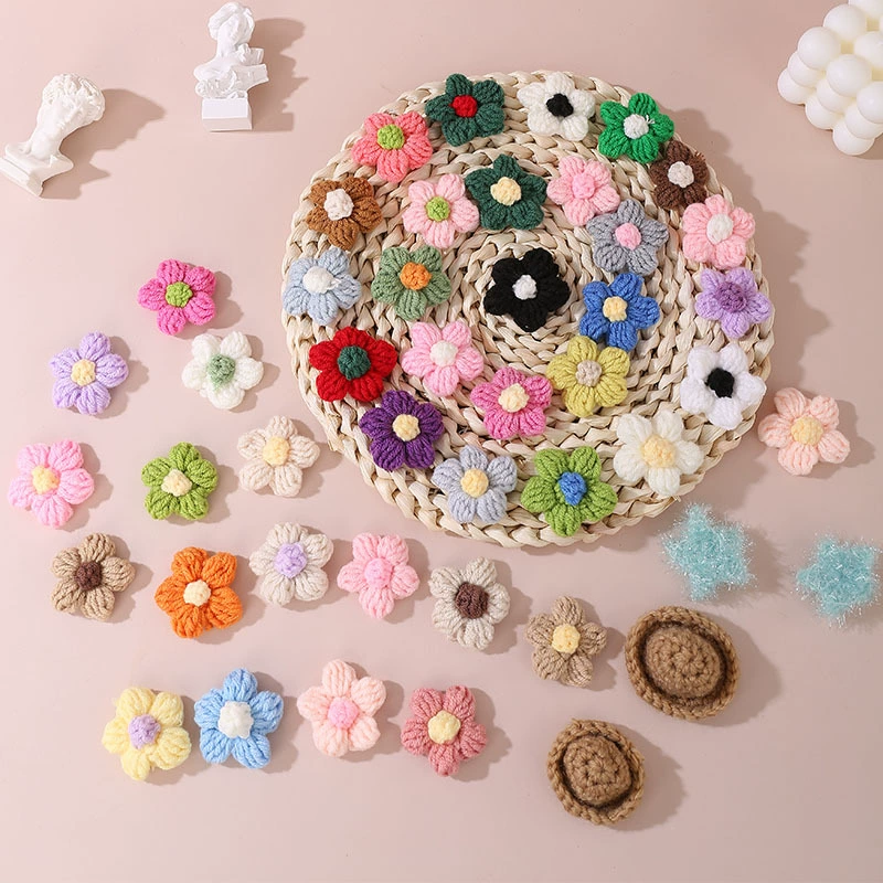Woven knitted brooch handmade, accessory, accessories, flowered