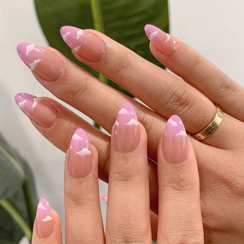Water Drops Clouds W040 Gradient Almond Armor ins Nail Nail Nail Nail Nail Patch Finished Removable