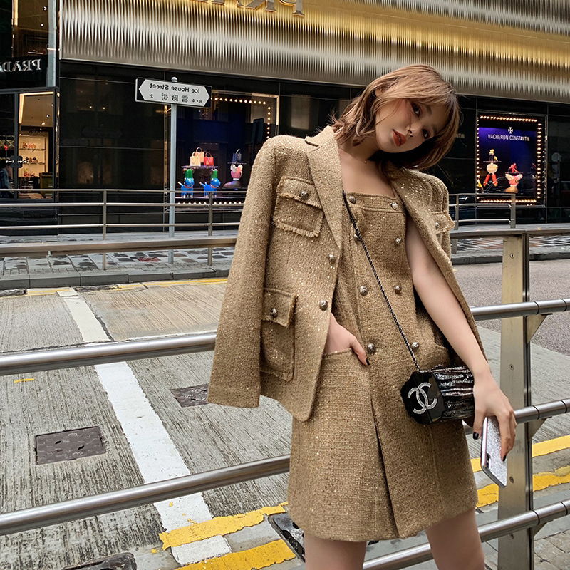 Woolen Chanel Style Coat Women's 2024 Autumn and Winter Hong Kong Style Vintage Fashion Nightclub Bar Personalized Tweed Small Suit