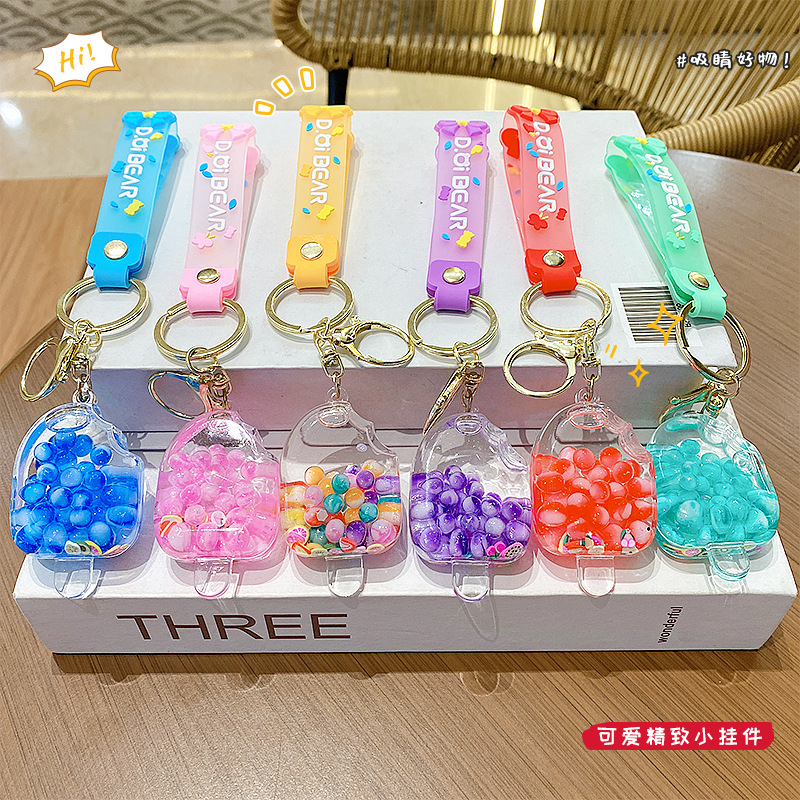 Llavero de acrílico con diseño de paleta de verano, relleno de aceite, con efecto arcoíris, exquisito y lindo colgante para bolso, regalo ideal para máquinas de ganchos, venta al por mayor.