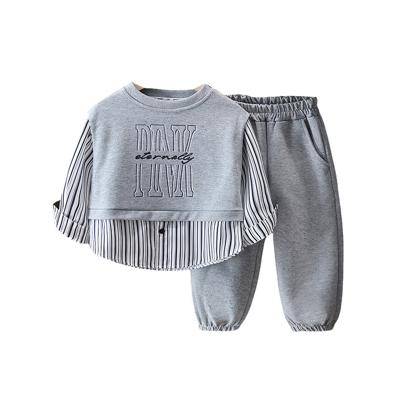 7810 traje de primavera para niños 2025 nuevo estilo estilo occidental ropa para niños suéter casual traje de dos piezas de moda para bebés guapos