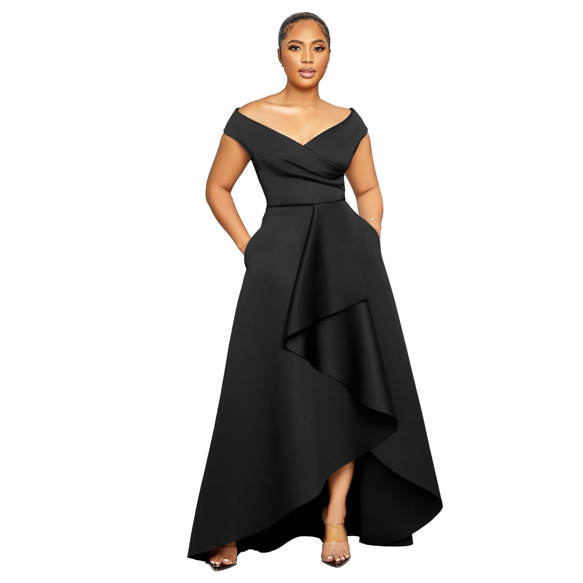 Women's Sexy Slim Fit One Shoulder Sleeveless Large Skirt Dress Solid Color_ecoleips.com