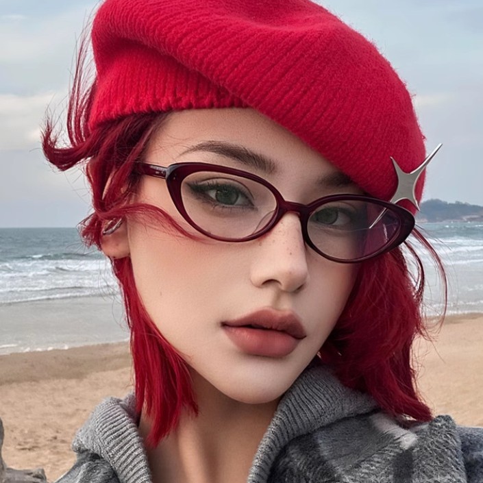 潮流红色小框猫眼镜近视女可配度数高级感复古素颜防蓝光眼睛框架