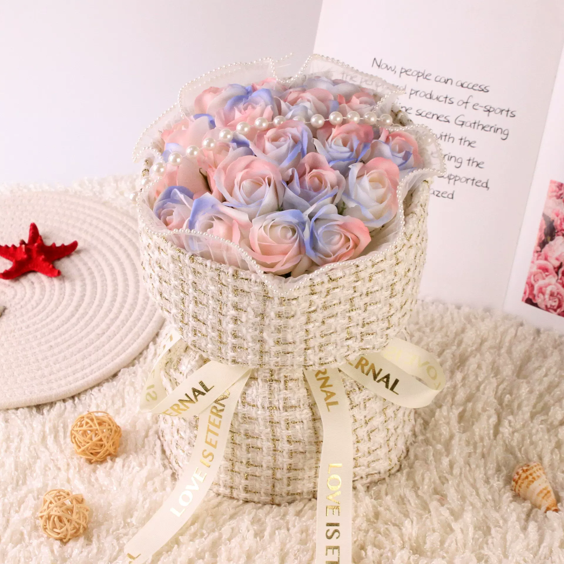 玫瑰香皂花教师节花束送女朋友闺蜜妈妈生日花礼仿真花仿真花束