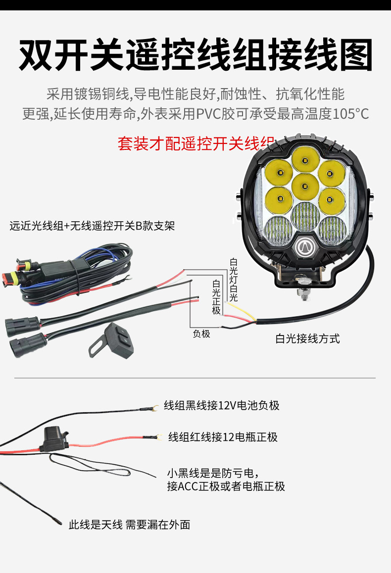 Off-road vehicle lamp modification A- pillar roof is equipped with spotlights on three sides of the light-emitting high-power tank 300 with daily running lights