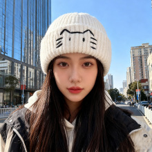 可爱小猫毛线帽子女秋冬新款显脸小保暖护耳针织帽学生套头冷帽男