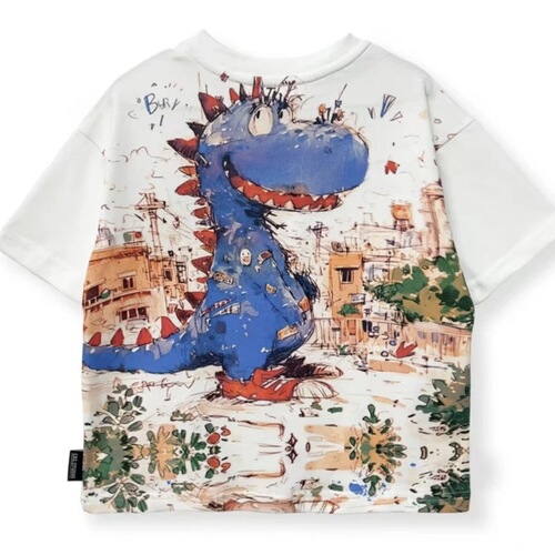 Children's Summer Casual Round Neck Digital Printing Dinosaur Short Sleeve T-Shirt for Boys Fashion Outerwear Cotton Top