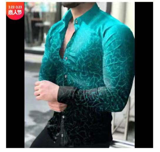 Nueva camisa de manga larga de solapa de los hombres europeos y americanos 3D Impresión digital popular camisa casual superior ventas directas de fábrica