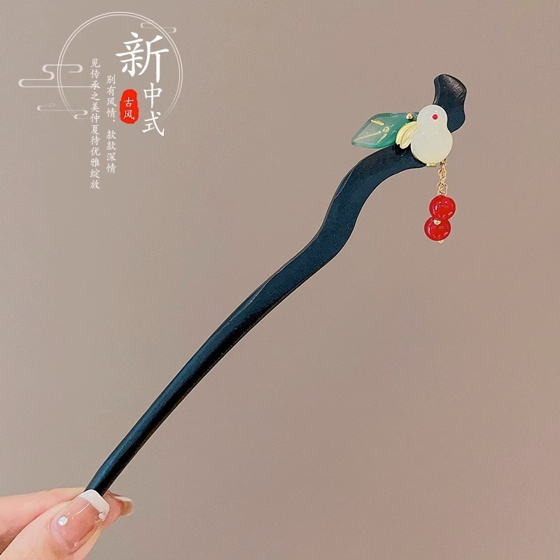 黑檀木新中式发簪女现代简约流苏发钗古风气质高级感盘发头饰|undefined
