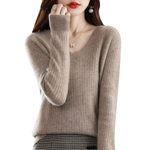 New style sweater for women, pullover V-neck sweater, long-sleeved short, versatile solid color bottoming shirt, foreign style inner top
