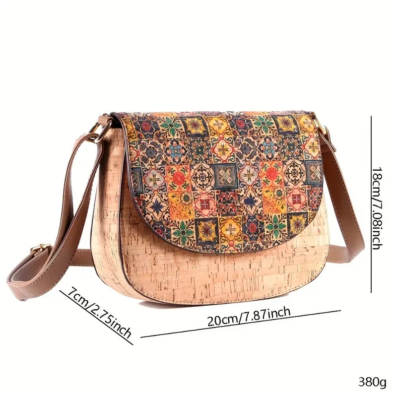 2024 New Cork Print Art Flip Saddle Versatile Casual Butterfly Back Zipper Crossbody Bag_voghion.com