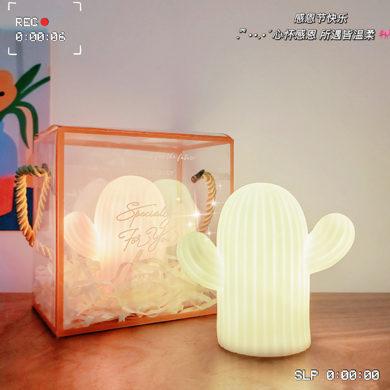 Cute Cactus Night Light Unplugged Room Girly Heart Desktop Decoration Atmosphere Light Small Ornaments Photo Props