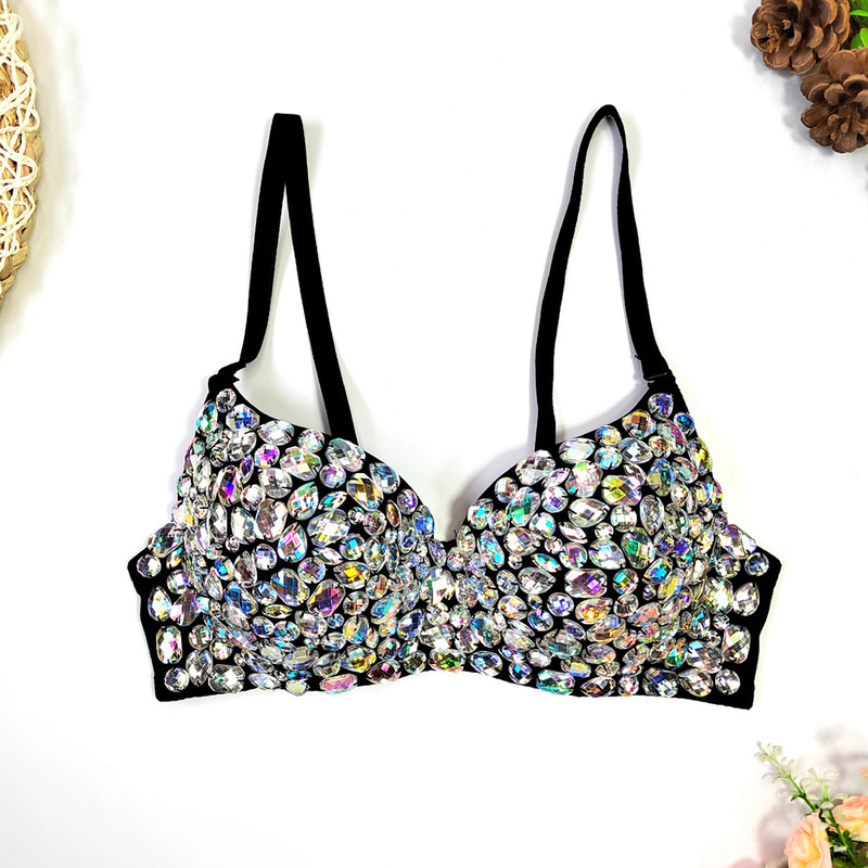 European and American Sexy Colored Diamond Beaded Chest-Wrapped Nightclub Sexy Body-Shaping Bra Ultra-Short Large Backless Sexy Intimates for Outer Wear Trendy