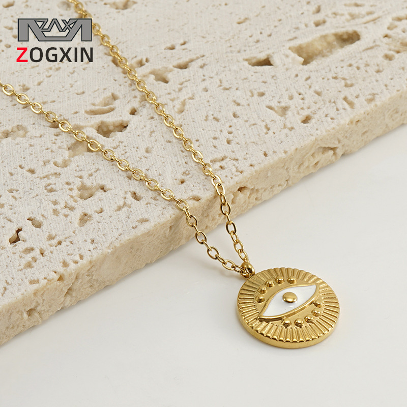 Moda simple europeo y americano estilo transfronterizo de acero inoxidable COLLAR COLGANTE de ojo del diablo ins estilo red clavícula roja cadena femenina