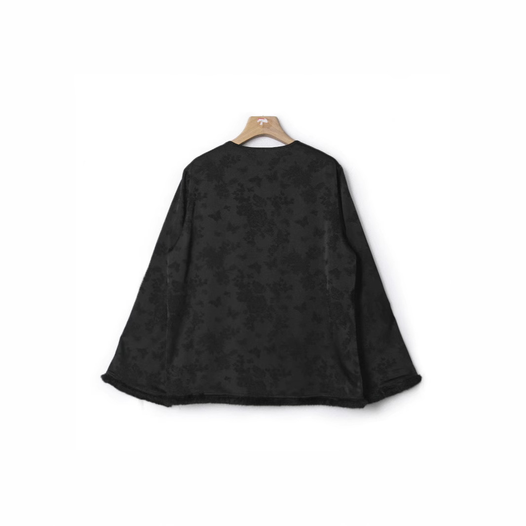 MS * GUOFENG 수정 자카드 모피 셔츠 코 빈 버튼 탑