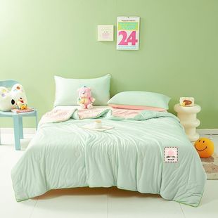 Summer Quilt Set with Lace Trim for Single or Double Bed, Class A, Four-Piece Air-Conditioned Quilt, Machine Washable Knitted Cotton Summer Cooling Quilt, Breathable