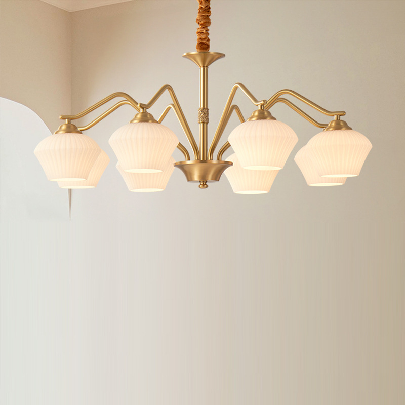 客厅吊灯美式轻奢2024新款卧室高级感法式复古餐厅奶油风全铜灯具