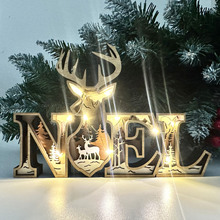 厂家跨境热销木制发光雕刻Noel字母驯鹿头装饰桌面木质摆件装饰