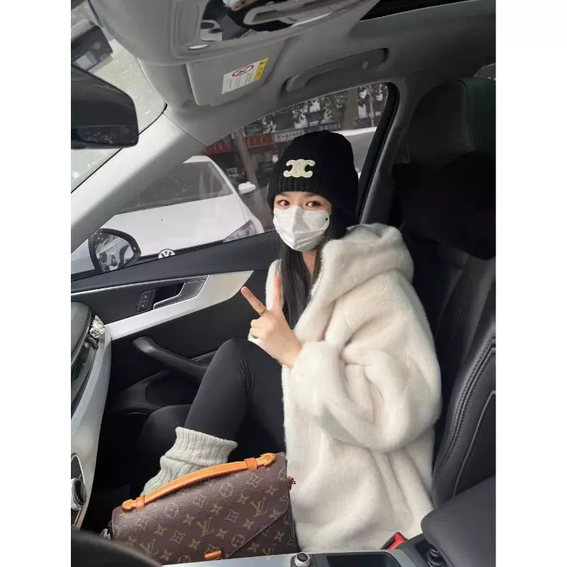 2024新款水貂绒皮草外套女兔毛中长款皮毛一体宽松加厚毛毛大衣冬