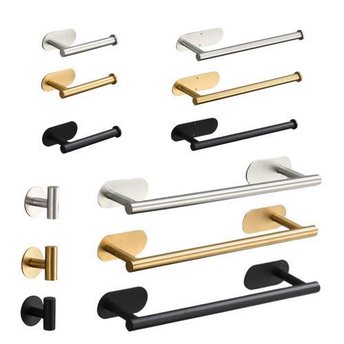 Cross-border 304 stainless steel hole-free wall-mounted single hook toilet paper holder kitchen food wrap holder bathroom towel rod
