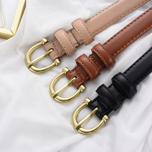 Women's belt, fashionable and versatile imitation leather PU leather girl's belt, European style lady's temperament gold buckle head decorative belt
