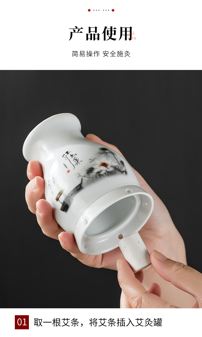 Multifunctional Ceramic Moxibustion Jar Double Wall Heat Insulated Cup Gua Sha Massage Warming Tool key features