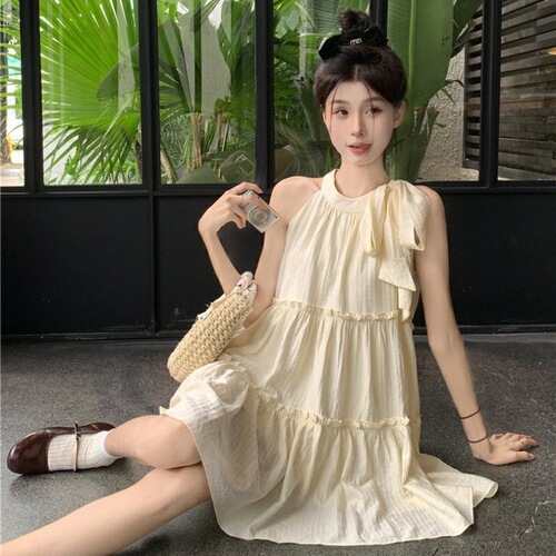 French sleeveless V-neck dress for women, summer temperament sweet princess cake dress, petite strap doll short skirt