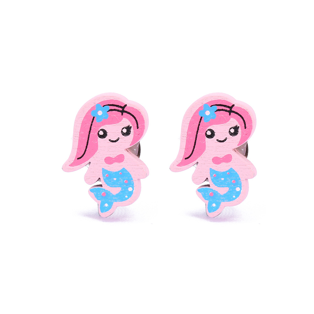 Cute Unicorn Butterfly Wood Stoving Varnish Womenu0027S Ear clips 1 Pair