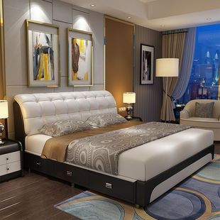 Dezhi Leather Bed Modern Simple Bed Leather Bed Three-Drawer Wedding Bed Double Bed 1.5m Bed 1.8m Storage Bed