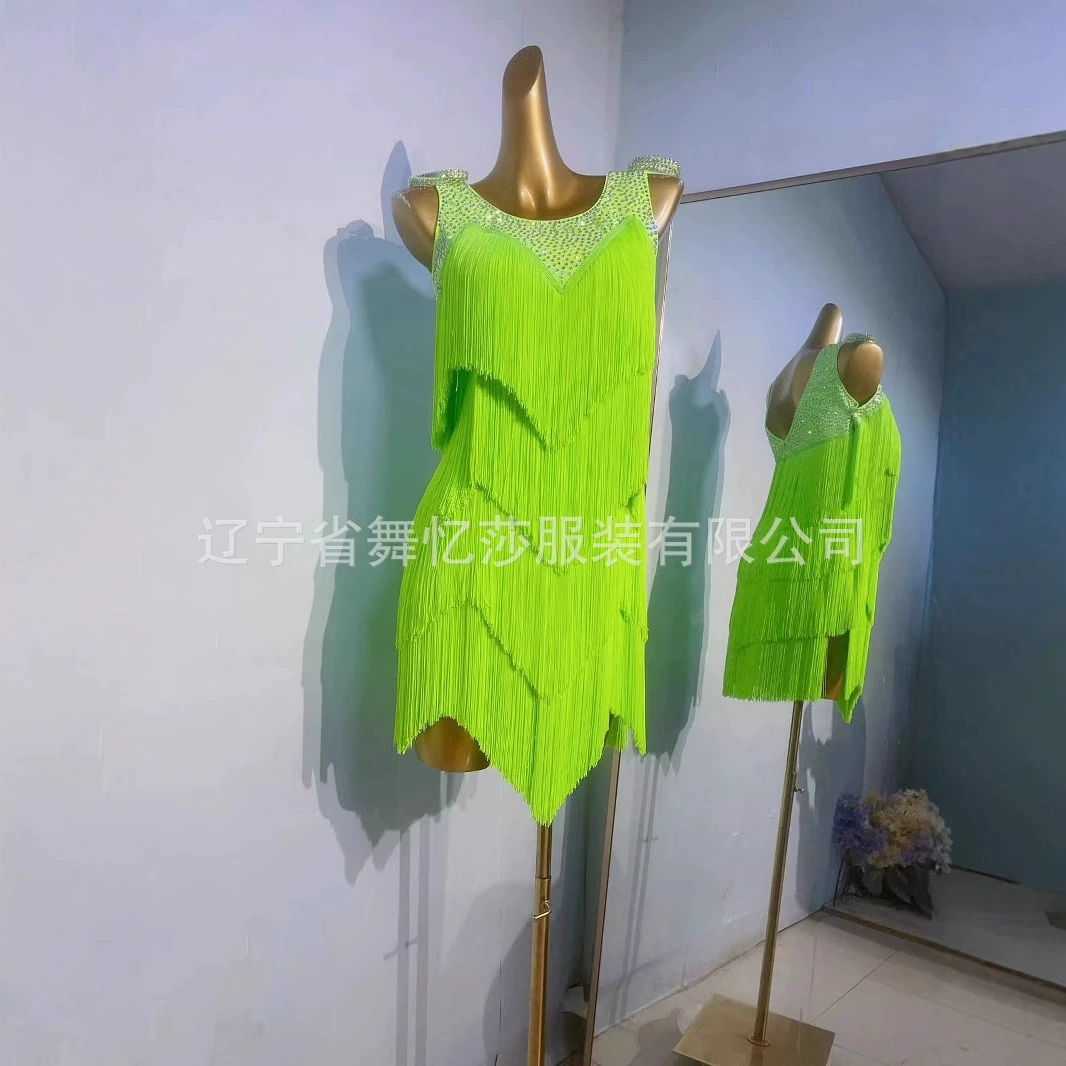 新款拉丁舞蹈裙演出服表演套装亮片流苏舞蹈恰恰连衣裙国际比赛服