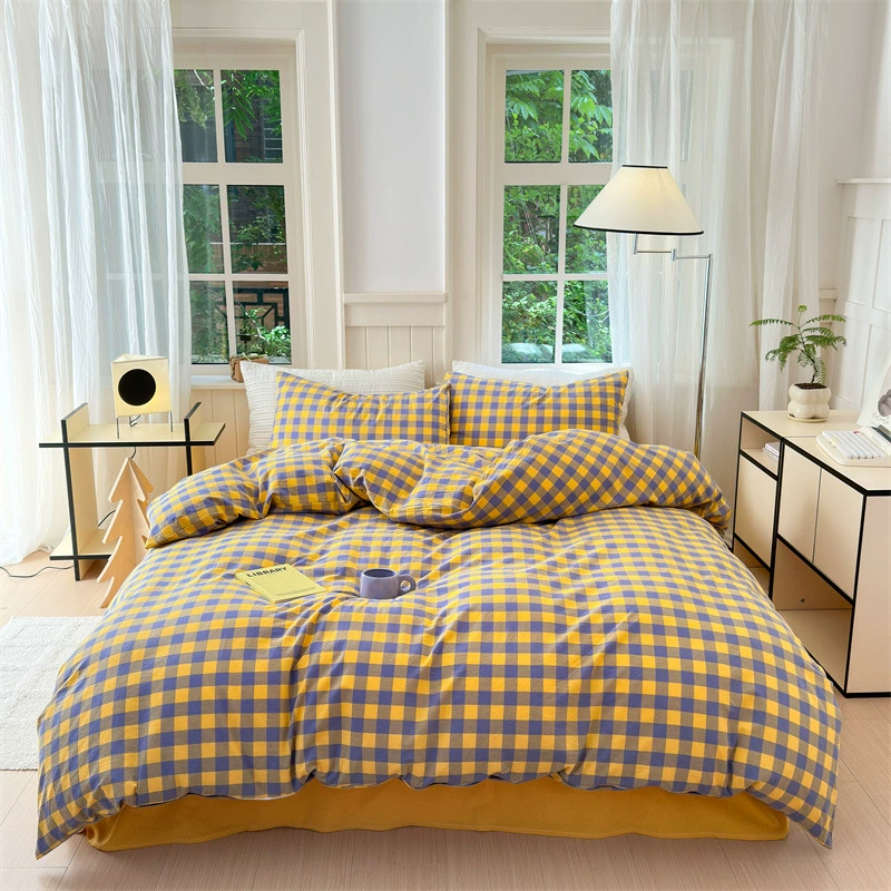 Одеяло из четырех предметов в японском стиле без принта, хлопковое моющееся хлопковое покрывало 1,8, пододеяльник, простыня, наволочка, постельное белье, комплект из 4 предметов