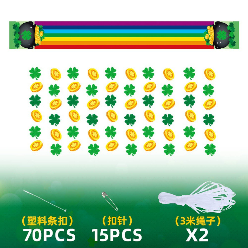 Banner de arco iris del día de San Patricio transfronterizo Lucky Clover Gold Coin Colgante Banner Decoración de escena Accesorios