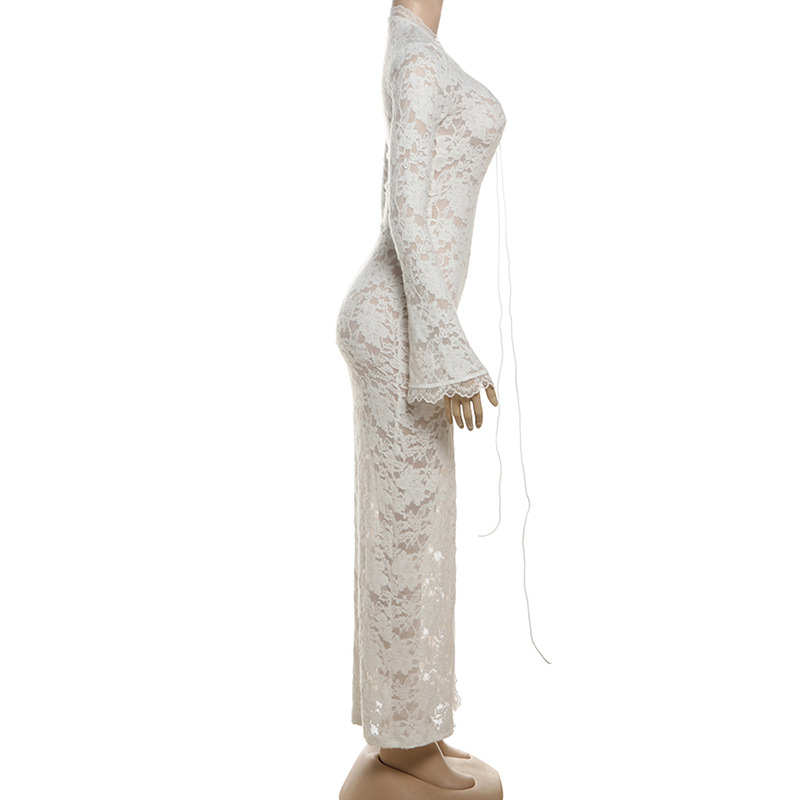 Close-up of lace pattern and neckline