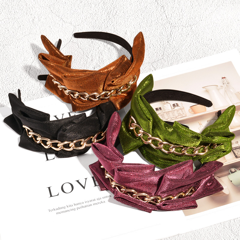 Korean Metal Chain Solid Color Fabric Headband display picture 4