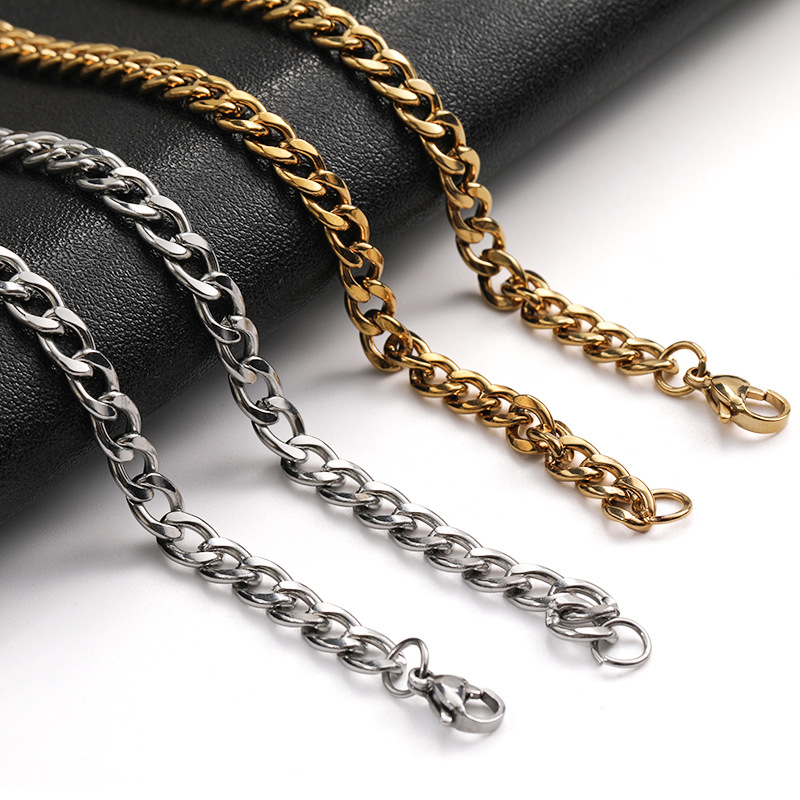 Cross-Border Titanium Steel Nk Chain Men's European and American DIY Sweater Chain Plain Chain Jewelry Stainless Steel Cuban Necklace Accessories Chain