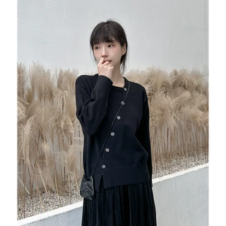 山本暗黑斜门襟纽扣外搭毛衣秋冬百搭宽松显瘦羊毛针织开衫外套女