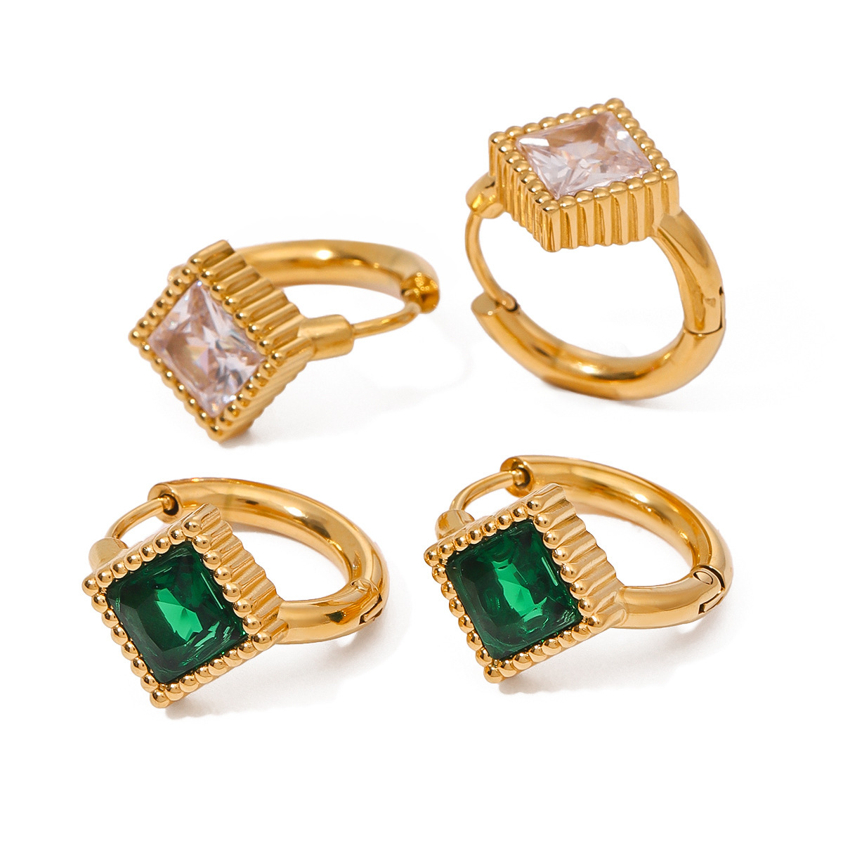 Crystal Earrings Ear Buckle 18K Gold Stainless Steel Simple Geometric Earrings for Women detail image 7