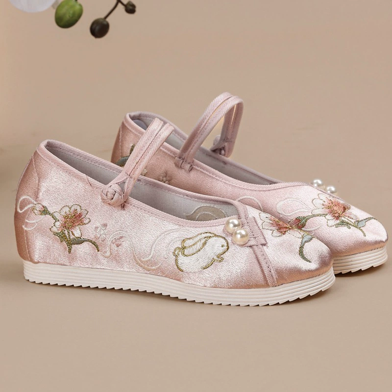 Новые женские туфли ханьфу в китайском стиле, туфли на плоской подошве с круглым носком, увеличивающие рост, старые пекинские тканевые туфли, туфли с вышивкой на мягкой подошве в древнем стиле Y.