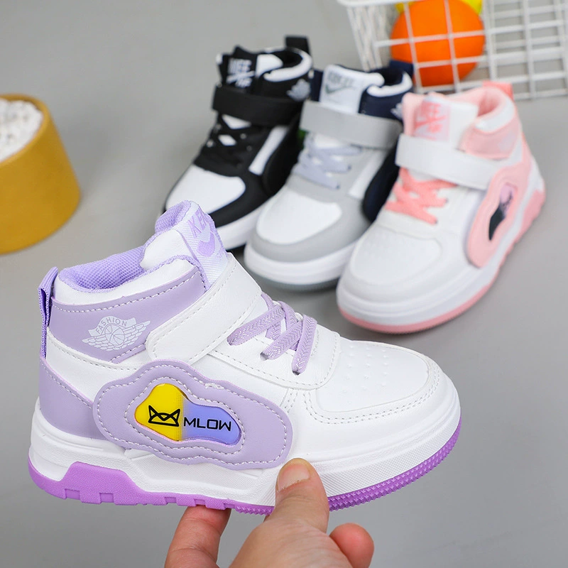 Детская высокая модная кроссовка 2024 новая корейская версия девушки липучка повседневная обувь для мальчиков