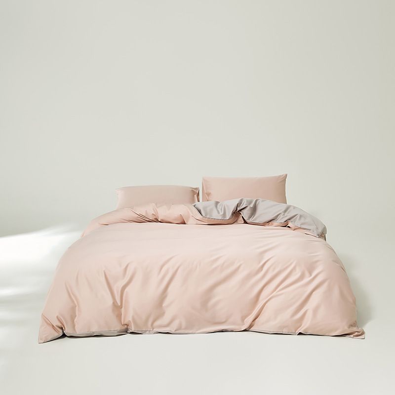 Conjunto de quatro peças Simple Elegant A-class 100S em algodão de fibra longa, capa de edredom e lençol de baixo em cor sólida, 100% algodão._voghion.com