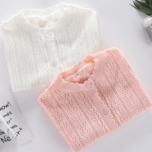 Hollowed-out children's knitted cardigan, girls 'long-sleeved coat, shawl, baby sweater, sunscreen, air-conditioning shirt, thin wholesale
