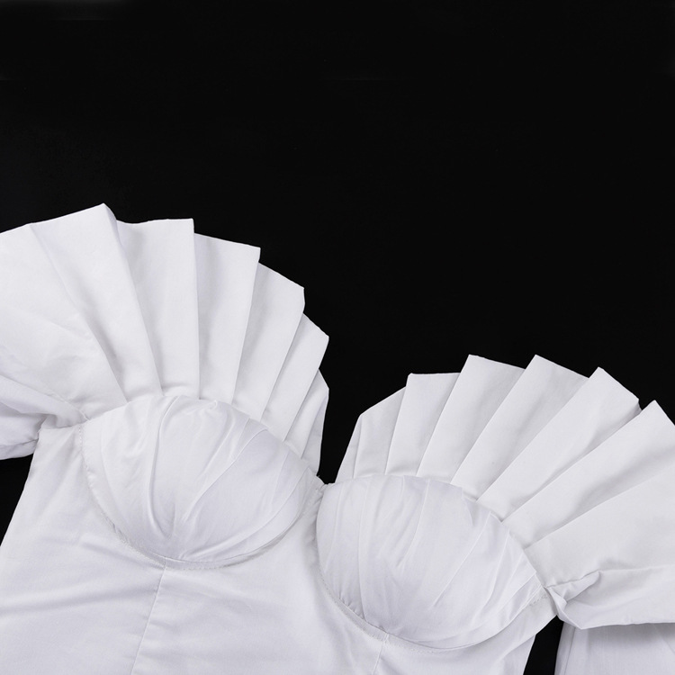 Sexy Draped Women Lantern Sleeve Tube Top Cinched Waist Lace up Top Pettiskirt Two Piece Sets