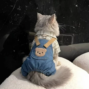 Одежда для кошек летний комбинезон на четырёх лапах джинсовая рубашка